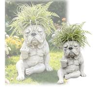 Funny French Bulldog Planter Pot,Creative Dog Flower Pot,Unique Attitude Garden Decor Statue,Quirky Puppy Outdoor Plant Vase Container,Indoor Outdoor Garden Decor (AA)