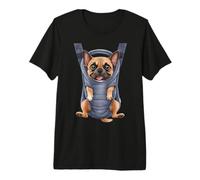 Funny Frenchie Puppy In A Baby Carrier. Amante de los Perros Camiseta Premium