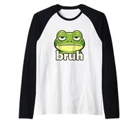 Funny Frog Face Meme Bruh Froggy Viral Trendy Boys Memes Camiseta Manga Raglan