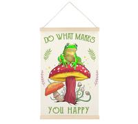 Funny Frog Mushroom Quote Do What Makes You Happy Póster en lienzo estilo retro impresiones artísticas para pared, marco de madera, estética para el hogar, 40,6 x 61 cm