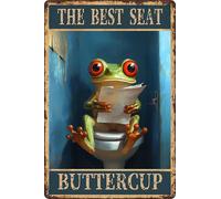 Funny Frog Tin Sign The Best Seat Buttercup - Letrero de metal para baño, patio, decoración de pared al aire libre, 8 x 12 pulgadas