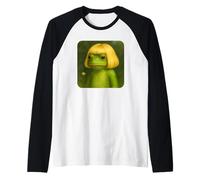 Funny Frog with a Bob Haircut Blond Frog Meme Wig Camiseta Manga Raglan