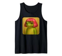 Funny Frog with a Bob Haircut Pink Hair Frog Meme Wig Camiseta sin Mangas