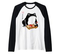 Funny Frogzilla Grumpy Frog Sushi Arte Japonés Anfibio Camiseta Manga Raglan