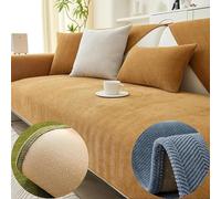 Funny Fuzzy Herringbone Chenille Fabric Furniture Protector Couch Cover, Funnyfuzzy Sofa Cover, Simple Striped Chenille Anti-Scratch Sectional Couch Cover (Orange,Seat Cover--90*160cm/35*63in)