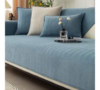 Funny Fuzzy Sofa Cover, Herringbone Chenille Fabric Furniture Protector Sofa Cover, Cosy Solid Colour Non-Slip Couch Cover (Lake Blue,70 * 70cm)