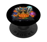 Funny Galaxy DJ Pizza Cat Gift | Music Space Kitty Hombres niños PopSockets PopGrip Adhesivo