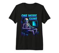Funny Gamer Skeleton Gaming Console Meme Chair One More Game Camiseta Premium