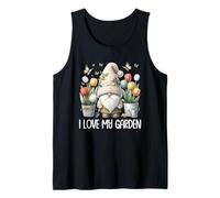 Funny Gardener Gnome Floral Tulip Flower I Love My Garden Camiseta sin Mangas