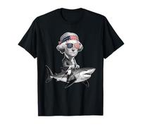 Funny George Washington Riding Shark 4 of July USA Flag Camiseta