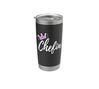 Funny German Saying "Chefin" Boss Purple Pink Crown Vaso térmico de acero inoxidable de doble pared