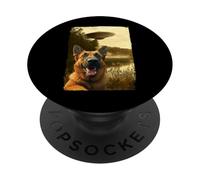 Funny German Shepherd Dog UFO Encounter Dog Selfie Aliens PopSockets PopGrip Adhesivo