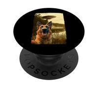 Funny German Shepherd Dog UFO Encounter Dog Selfie Aliens PopSockets PopGrip Adhesivo