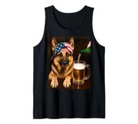 Funny German Shepherd Drinking Beer Meme 4th of July USA Camiseta sin Mangas