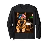 Funny German Shepherd Drinking Beer Meme 4th of July USA Manga Larga