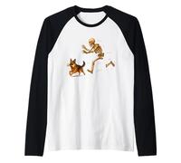 Funny German Shepherd Halloween Steal Bone Skeleton Chase Camiseta Manga Raglan