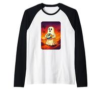 Funny Ghost Beach Volleyball Player Halloween Volleyball Camiseta Manga Raglan