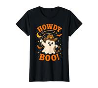 Funny Ghost Cowboy Howdy Boo Halloween Western Hombres Mujeres Camiseta gráfica económica, Mujer, Negro, XS