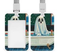 Funny Ghost in the Bathtub - Soporte vertical para tarjetas de identificación con cordón, resistente al agua, protector para tarjetas de trabajo para enfermera, oficial de profesor, seguro