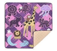 Funny Giraffe Monkey Purple Pink Gingham Soft Foam Baby Gym & Activity Mat para el piso no tóxica para el bebé, 50 x 50 pulgadas
