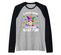 Funny GNOME For Men Women Who Just Wanna Have Fun Mardi Gras Camiseta Manga Raglan