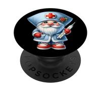 Funny GNOME In Retro Nurse Costume with Fever Thermometer PopSockets PopGrip Adhesivo