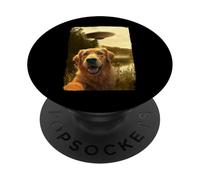 Funny Golden Retriever UFO Encounter Hilarious Dog Selfie PopSockets PopGrip Adhesivo