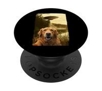 Funny Golden Retriever UFO Encounter Hilarious Dog Selfie PopSockets PopGrip Adhesivo