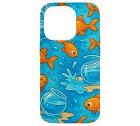 Funny Goldfish Cartoon Leaping Splash Pet Chaos Art Carcasa para iPhone 14 Pro
