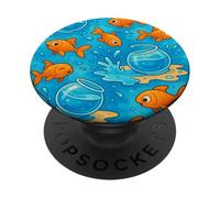 Funny Goldfish Cartoon Leaping Splash Pet Chaos Art PopSockets PopGrip Adhesivo