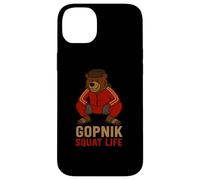 Funny Gopnik Squat Life Oso Ruso Estrella Roja Ushanka Carcasa para iPhone 14 Plus