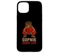 Funny Gopnik Squat Life Oso Ruso Estrella Roja Ushanka Carcasa para iPhone 15 Plus