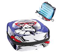 Funny Gorila Monkey I Am Cool Period Pouch portátil, bolsa de almacenamiento de tampones para servilletas sanitarias, Varios colores, 4.7x6.6x6.6 in/12x17x17 cm
