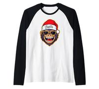 Funny Gorilla Christmas Santa Hat Sunglasses Holiday Xmas Camiseta Manga Raglan