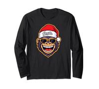 Funny Gorilla Christmas Santa Hat Sunglasses Holiday Xmas Manga Larga