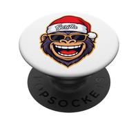 Funny Gorilla Christmas Santa Hat Sunglasses Holiday Xmas PopSockets PopGrip Adhesivo