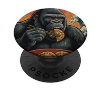 Funny Gorilla Comiendo Gyoza Art Japonés PopSockets PopGrip Adhesivo