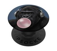 Funny Gorilla Music Lover Bubblegum Zoo Niños Niñas Niños PopSockets PopGrip Adhesivo