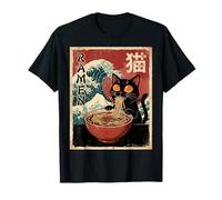 Funny Graphic Vintage Cat Ramen Japanese Ukiyo-e Woodblock Camiseta