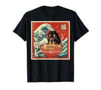 Funny Graphic Vintage Cat Ramen Japanese Ukiyo-e Woodblock Camiseta