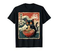 Funny Graphic Vintage Cat Ramen Japanese Ukiyo-e Woodblock Camiseta