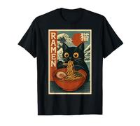 Funny Graphic Vintage Cat Ramen Japanese Ukiyo-e Woodblock Camiseta