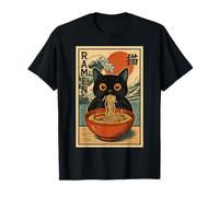 Funny Graphic Vintage Cat Ramen Japanese Ukiyo-e Woodblock Camiseta
