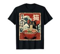 Funny Graphic Vintage Cat Ramen Japanese Ukiyo-e Woodblock Camiseta
