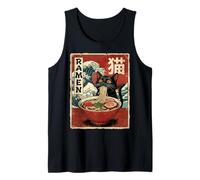 Funny Graphic Vintage Cat Ramen Japanese Ukiyo-e Woodblock Camiseta sin Mangas