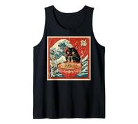 Funny Graphic Vintage Cat Ramen Japanese Ukiyo-e Woodblock Camiseta sin Mangas