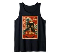 Funny Graphic Vintage Cat Ramen Japanese Ukiyo-e Woodblock Camiseta sin Mangas