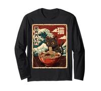 Funny Graphic Vintage Cat Ramen Japanese Ukiyo-e Woodblock Manga Larga