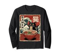 Funny Graphic Vintage Cat Ramen Japanese Ukiyo-e Woodblock Manga Larga
