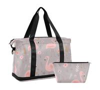 Funny Grassland Flamingo Girl - Bolsa de deporte plegable para gimnasio con bolsa de aseo para yoga